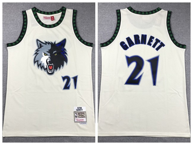 Minnesota Timberwolv 21 Kevin Garnett Basketball Jersey Cream Retro