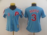 Women Philadelphia Phillie 3 Bryce Harper Baseball Jersey Blue