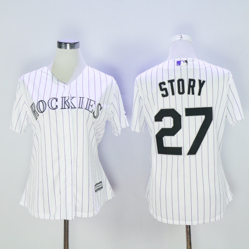 Women Colorado Rockies 27 Trevor Story Baseball Jersey White