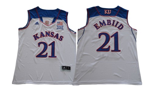 Kansas Jayhawks 21 Joel Embiid College Basketball Jersey White