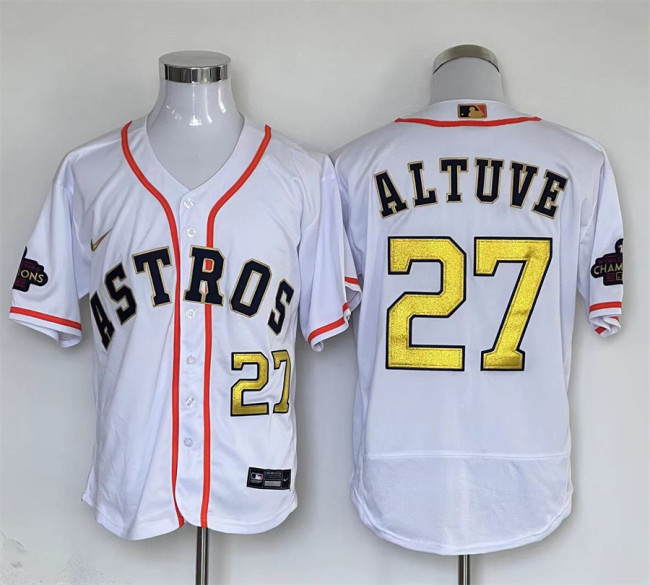 Nike Houston Astros 27 Jose Altuve Flexbase Baseball Jersey White Champions Edition