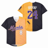 Los Angeles Dodgers MAMBA 8 and 24 Kobe Bryant Baseball Jersey Black Yellow