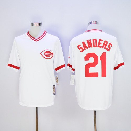 Cincinnati Reds 21 Deion Sanders Baseball Jersey White Retro