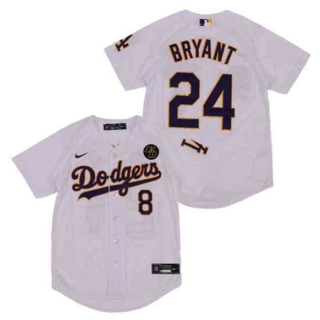 Youth Nike Los Angeles Dodgers 8 and 24  Kobe Bryant  Baseball Jersey White Fan