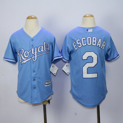 Youth Kansas City Royals 2 Alcides Escobar Baseball Jersey  Light Blue