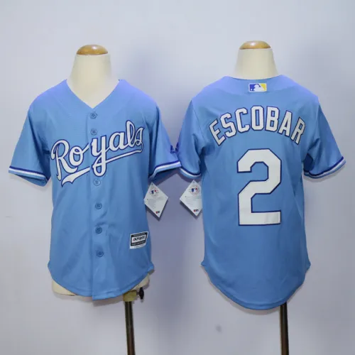 Youth Kansas City Royals 2 Alcides Escobar Baseball Jersey  Light Blue