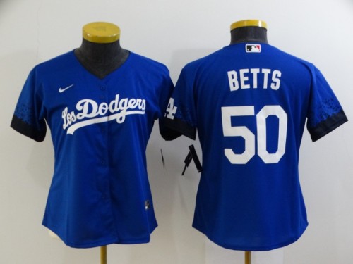 Women Nike Los Angeles Dodgers 50 Mookie Betts Baseball Jersey Blue City Edition