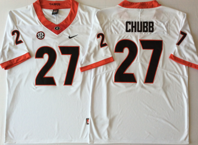 Georgia Bulldogs 27 Nick Chubb College Limited Football Jersey White