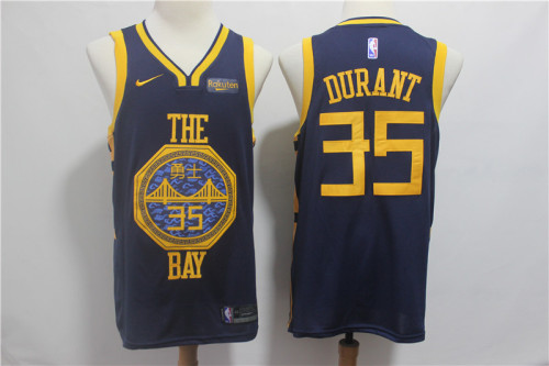 Nike Golden State Warrior 35 Kevin Durant Basketball Jersey Navy Blue New city version