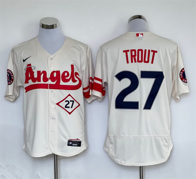 Nike Los Angeles Angeles 27 Mike Trout Flexbase Baseball Jersey Beige City Edition