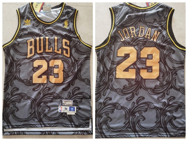 Chicago Bulls 23 Michael Jordan Basketball Jersey Black gold retro