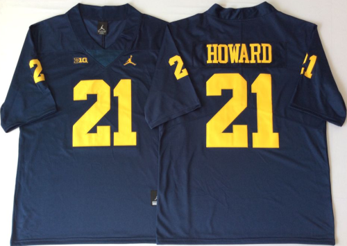 New Jordan Brand Michigan Wolverines 21 Desmond Howard College Football Jerseys Navy Blue