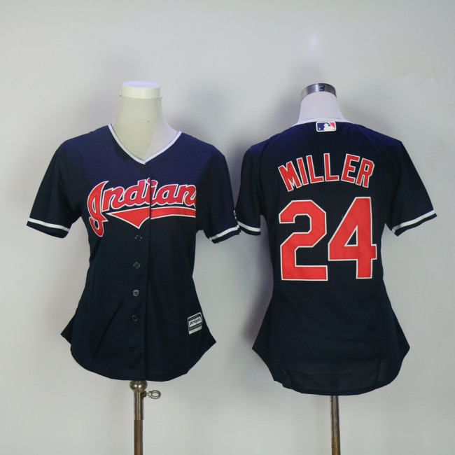 Women Cleveland indians 24 Andrew Miller Baseball Jersey Navy Blue