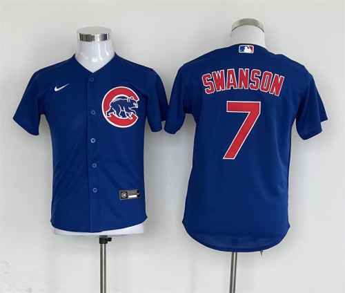 Youth Nike Chicago Cubs 7 Dansby Swanson Baseball Jersey Blue