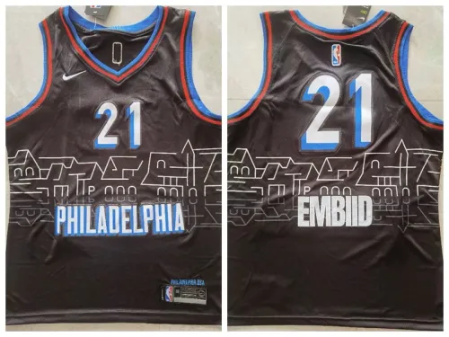Nike Philadelphia 76ers 21 Joel Embiid Basketball Jersey Black City version