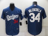 Nike Los Angeles Dodgers 34 Fernando Valenzuela Baseball Jersey navy Blue