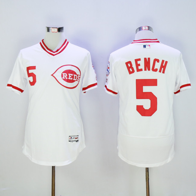 Cincinnati Reds 5 Johnny Bench Flexbase Baseball Jersey White