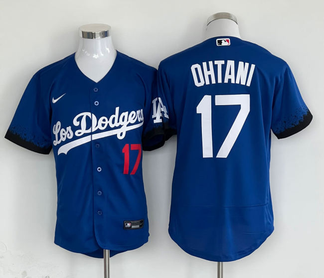 Nike Los Angeles Dodgers 17 Shohei Ohtani Flexbase Baseball Jersey Blue City version