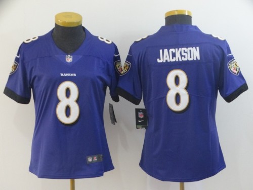 Women Baltimore Ravens 8 Lamar Jackson Football Jersey Legend Purple