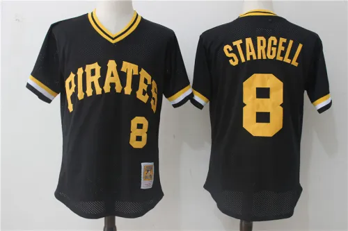 Pittsburgh Pirates 8 Willie Stargell Baseball Jersey Black Retro reticulated eye