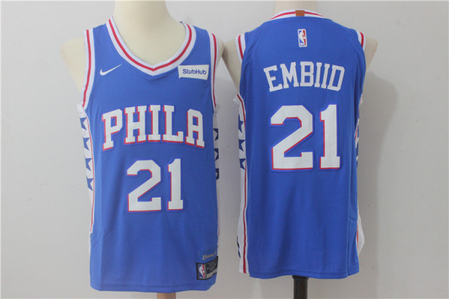 Nike Philadelphia 76ers 21 Joel Embiid Basketball Jersey Blue Player Edition