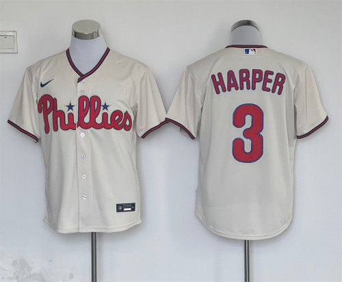 Nike Philadelphia Phillie 3 Bryce Harper Baseball Jersey Beige
