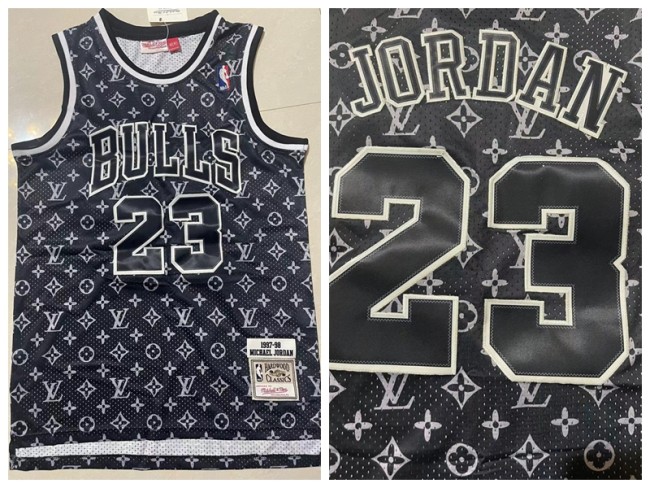 Chicago Bulls 23 Michael Jordan Basketball Jersey Black Print Retro