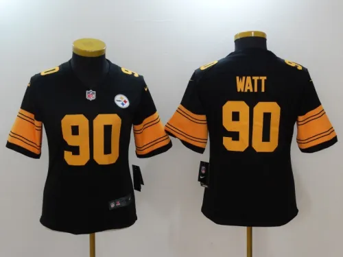 Women  Pittsburgh Steelers 90 T.J. Watt Football Jersey Black