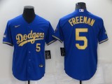 Nike Los Angeles Dodgers 5 Freddie Freeman Baseball Jersey Blue Gold