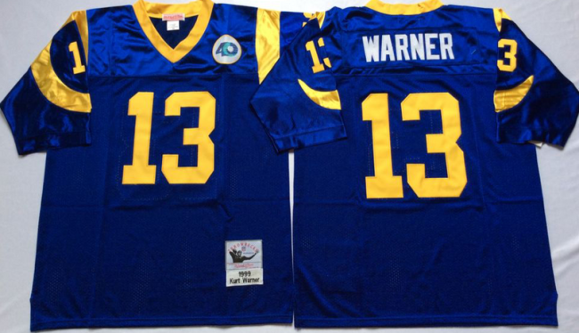 St. Louis Rams 13 Kurt Warner Football Jersey Blue Retro