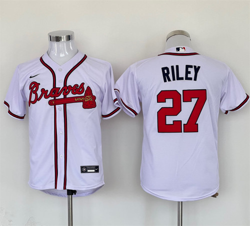Youth Nike Atlanta Braves 27 Austin Riley Baseball Jersey White