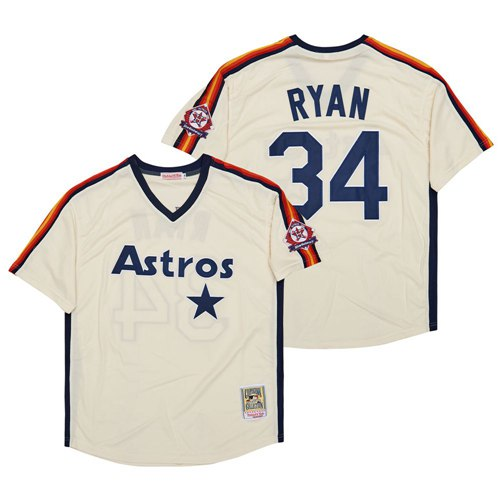 Houston Astros 34 Nolan Ryan Baseball Jersey Beige Retro