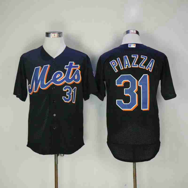 New York Mets 31 Mike Piazza Baseball Jersey Black retro net eye