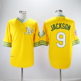 Oakland Athletics 9 Reggie Jackson Baseball Jersey Yellow Retro