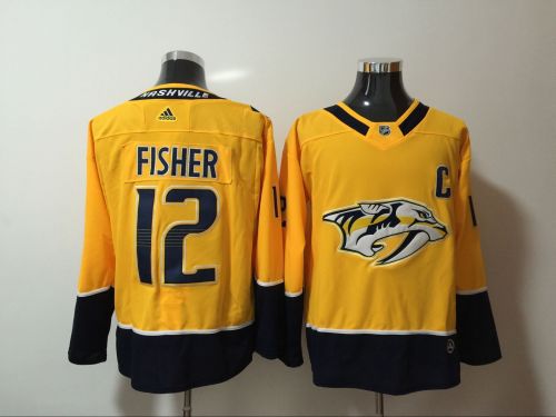 Adidas Classic Nashville Predators 12 Mike Fisher Ice Hockey Jersey Yellow