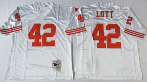 San Francisco 49ers 42 Ronnie Lott Football Jersey White Retro
