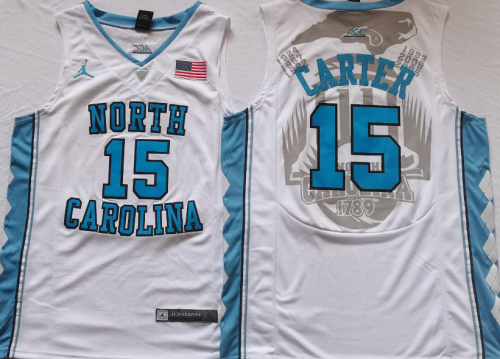 North Carolina 15 Vince Carter College Basketball Jersey White