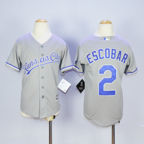 Youth Kansas City Royals 2 Alcides Escobar Baseball Jersey Gray