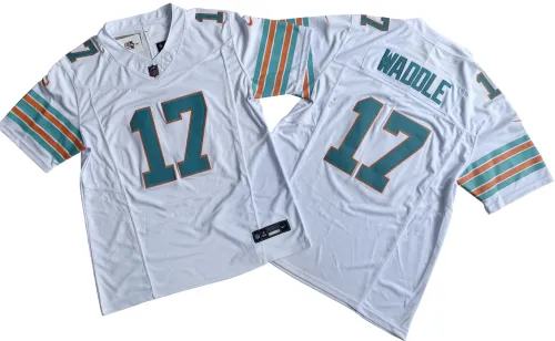Miami Dolphins 17 Jaylen Waddle Football Jersey White Three Dynasties