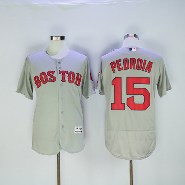 Boston Red Sox 15 Dustin Pedroia Flexbase Baseball Jersey Gray