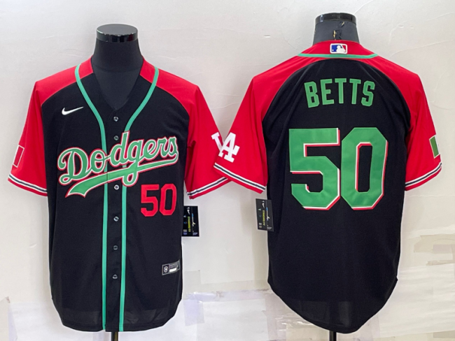 Nike Los Angeles Dodgers 50 Mookie Betts Baseball Jersey Black Red