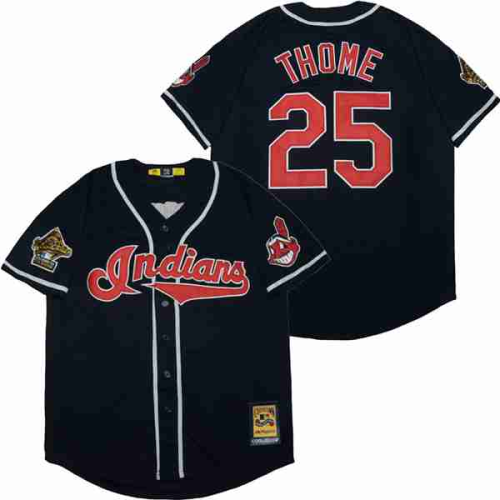 Cleveland indians 25 Jim Thome Baseball Jersey Navy Blue Retro