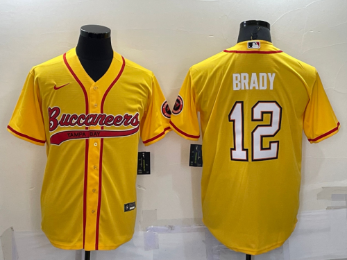 Tampa Bay Buccaneers 12 Tom Brady Baseball Jersey Yellow