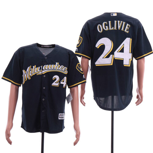 Milwaukee Brewers 24 Ben Oglivie Baseball Jersey Navy Blue Fans