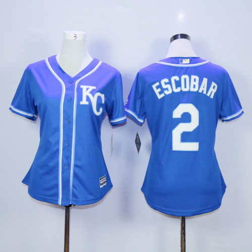 Women Kansas City Royals 2 Alcides Escobar Baseball Jersey Blue