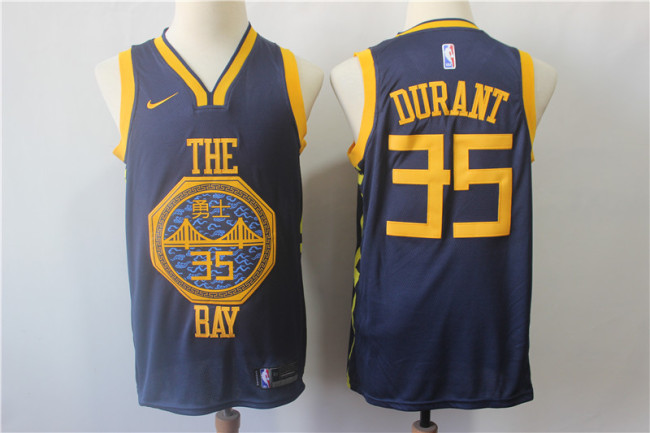 Nike Golden State Warrior 35 Kevin Durant Basketball Jersey Navy Blue New city version