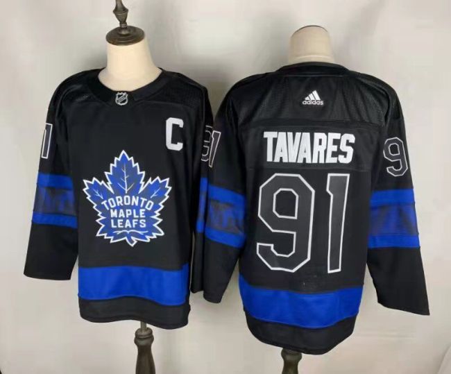 Adidas Toronto Maple Leafs 91 John Tavares Ice Hockey Jersey Black amd blue Double sided