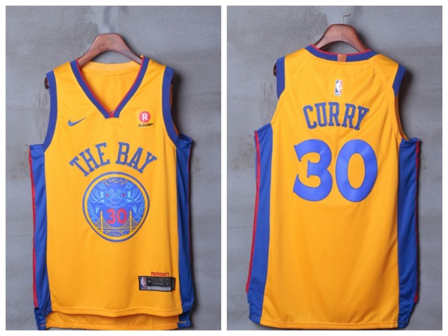 Nike Golden State Warrior 30 Stephen Curry Basketball Jersey Yellow City Edition Player Edition