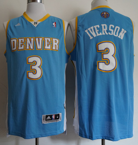 Denver Nuggets 3 Allen Iverson Basketball Jersey Light blue Mesh printing