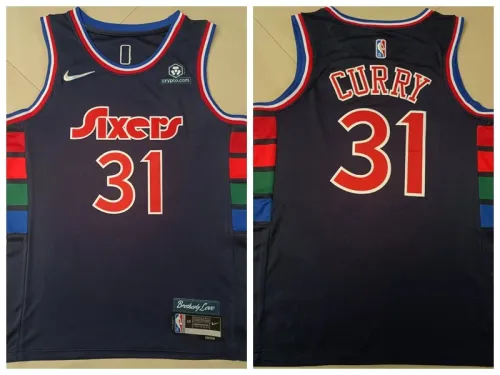 Nike Philadelphia 76ers 31 Seth Curry Basketball Jersey Black 75th Anniversary Edition
